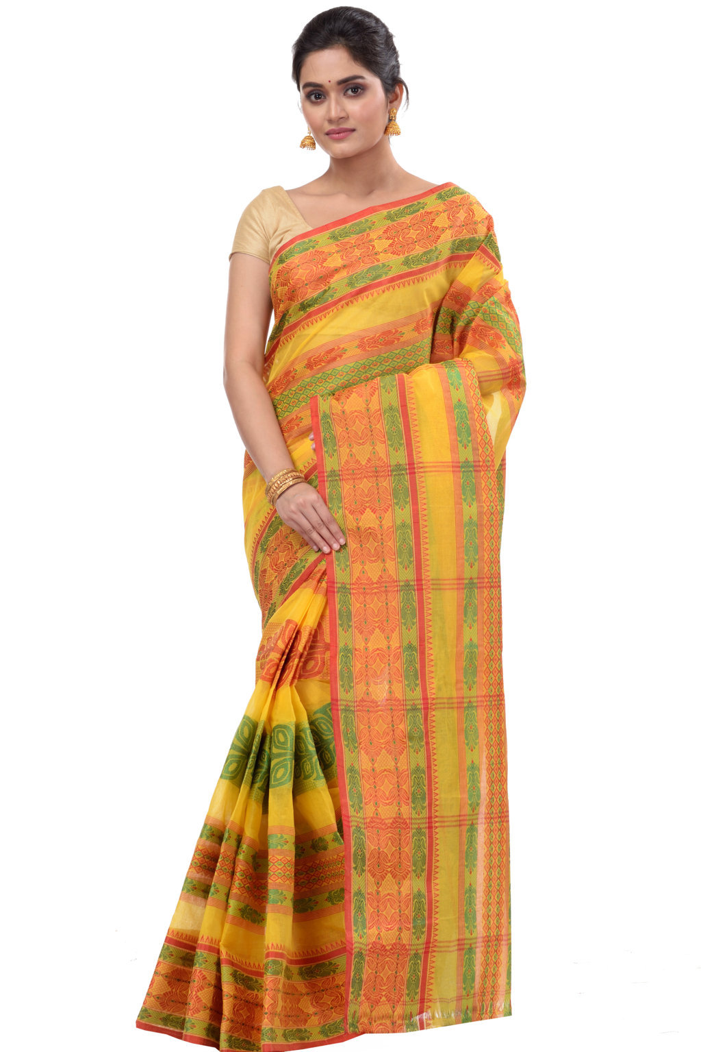 Muster Yellow Pure Cotton Saanvi Desiging Tant Saree (464)